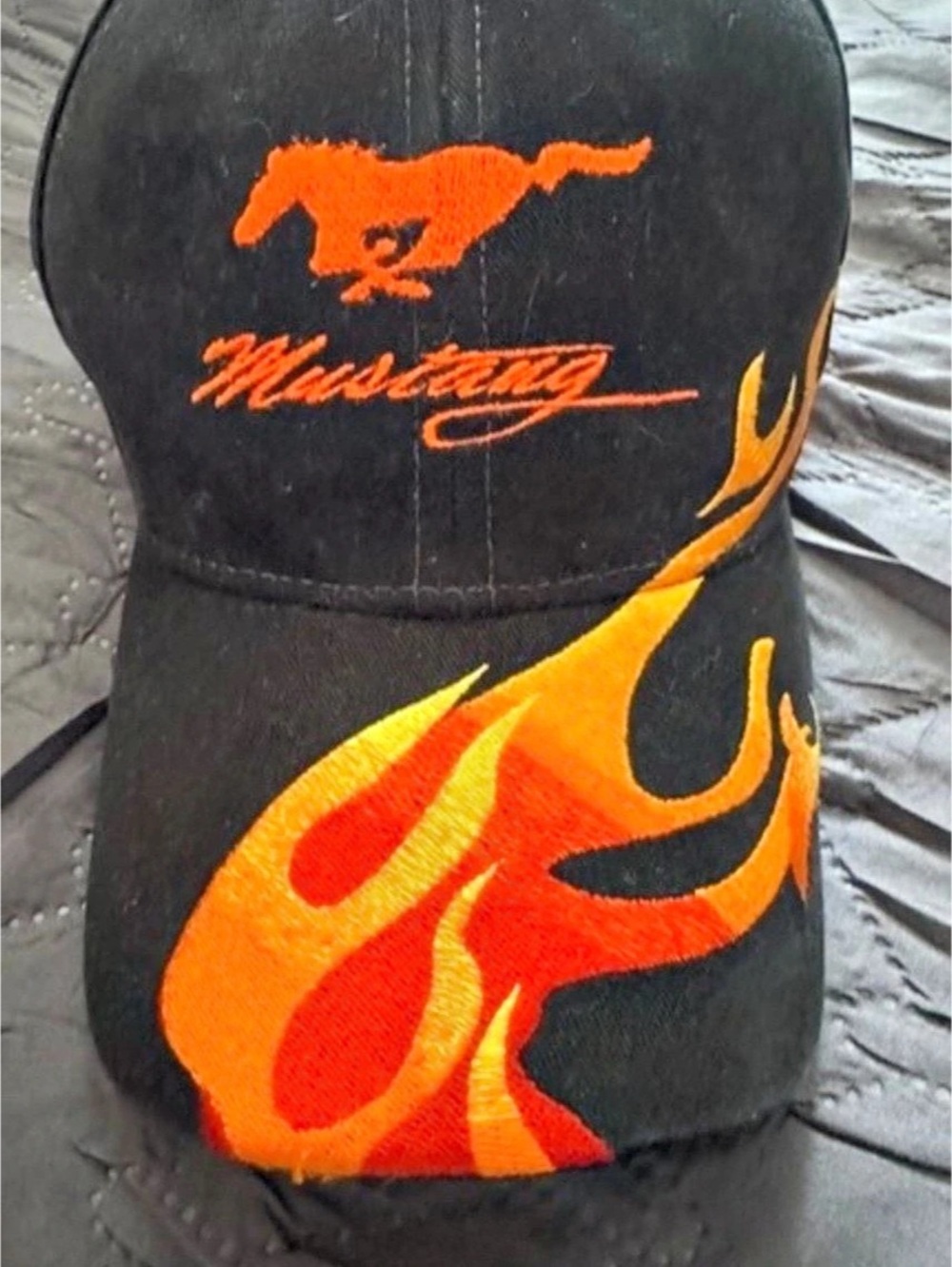 Ford Mustang Flaming Horse Embroidered Baseball Cap Flaming Horse Black & Orange